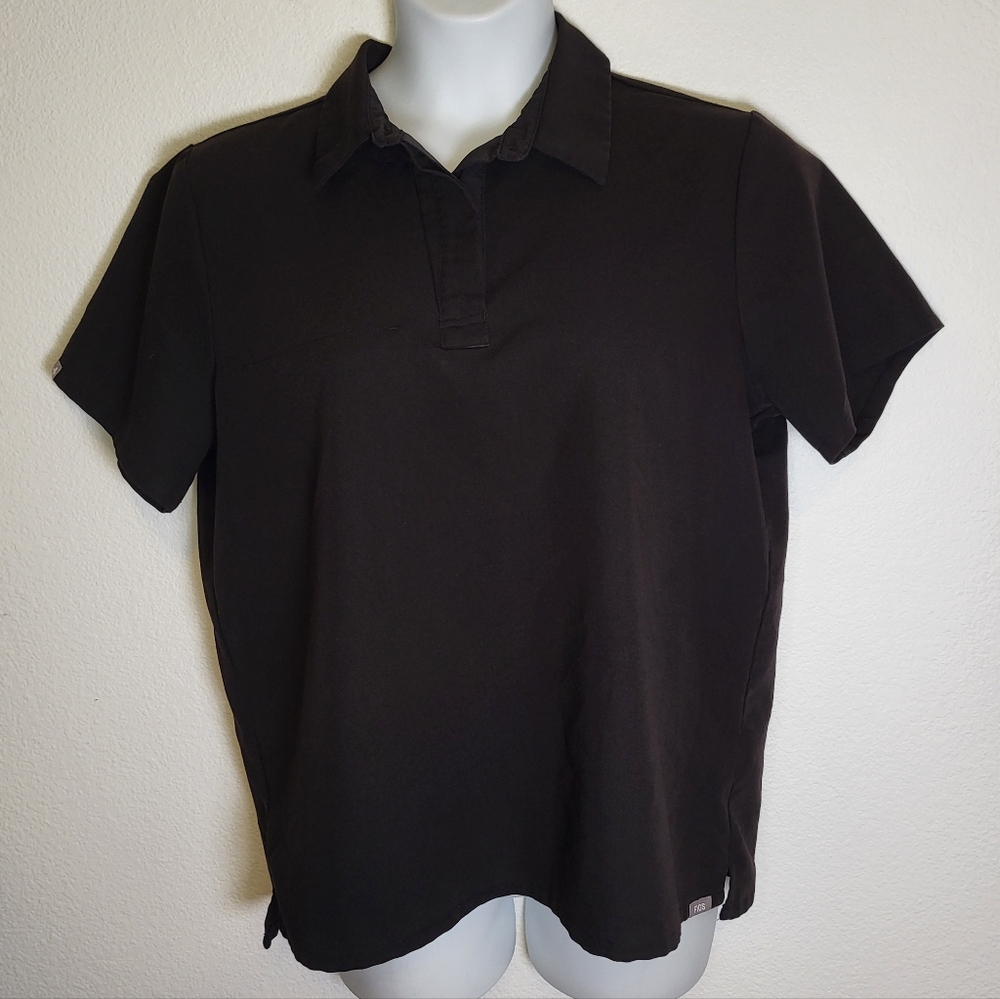Figs Black Short Sleeve Polo Top